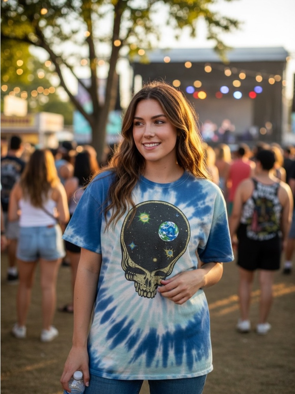 Grateful Dead Tie Dye Skull T-Shirt Blue Graphic Tee Size L - Picture 2 of 8